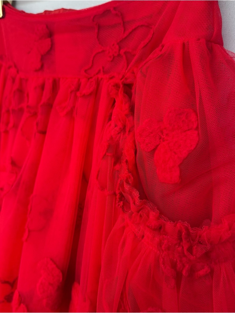 Simone Rocha Red Floral Tulle Midi Skirt Uk 6 Sheer Embroidered Made In Italy - Picture 9 of 15